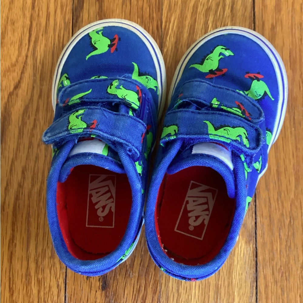 Dinosaur skateboarding Velcro Vans